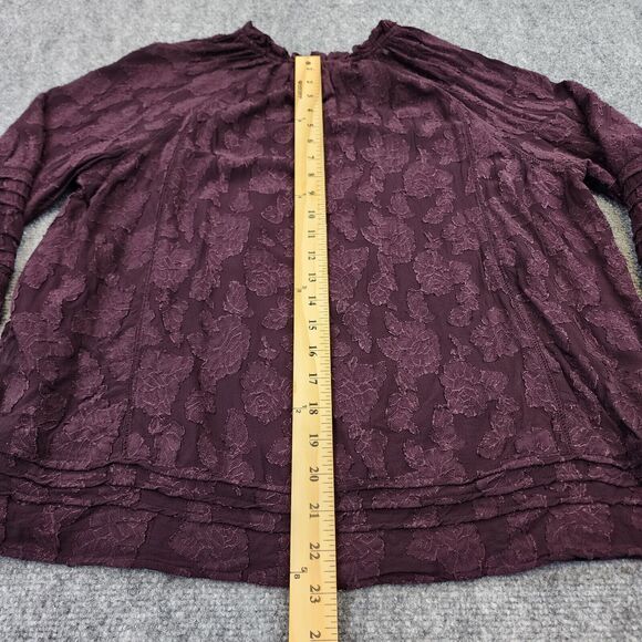J Jill Top Womens Medium Purple Ventana Jacquard Popover Blouse Casual Boho Chic - Picture 6 of 15